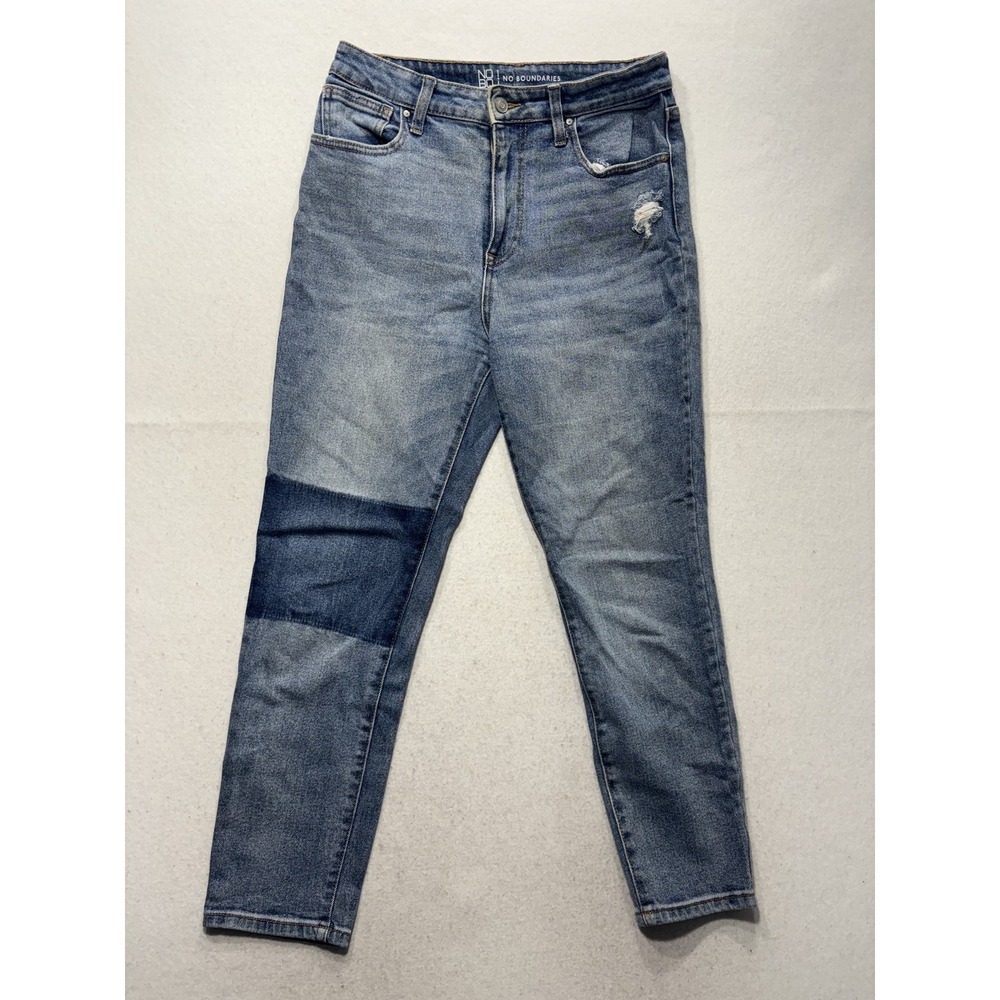 No Boundaries Jeans Juniors 11 Blue Wash High Rise Skinny Patch Distressed 30x26